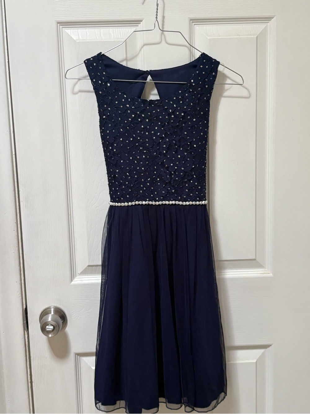 Speechless Navy Beaded Waistline Chiffon Girls' Dress
